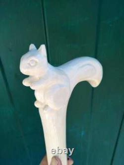 Carved Hand Painted White Stick Cat Walking Stick Cane Wooden Cane Gift