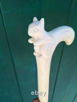 Carved Hand Painted White Stick Cat Walking Stick Cane Wooden Cane Gift