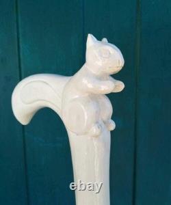 Carved Hand Painted White Stick Cat Walking Stick Cane Wooden Walking Cane Hand