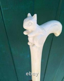 Carved Hand Painted White Stick Cat Walking Stick Cane Wooden Walking Cane Hand