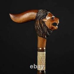 Carved Lion Walking Stick Supreme Handmade Wooden Cane for Gift