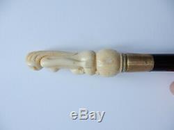 Carved Oriental Nude Lady Cane Topper Walking Stick Ebonised Wood