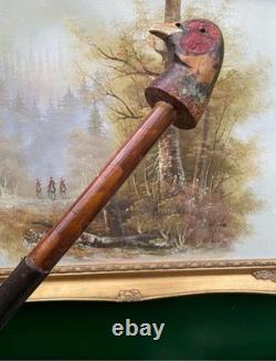 Carved Pheasant Head Antique Walking Stick Cane Handmade