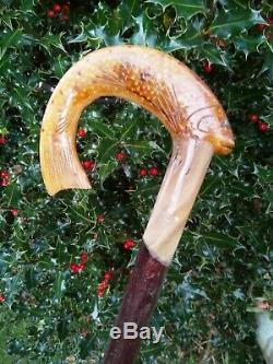Carved Rams Horn Shepherds Crook Trout Walking Stick