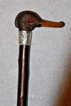 Carved Red-breasted Merganser Handle Walking Stick Cane