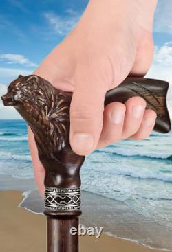 Carved Walking Stick Cane Grizzly Bear Head, Unique Stylish Men's Wood Handmade
