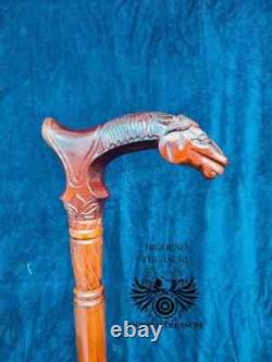 Carved Walking Stick Horse with Saddle Cane handmade wood crafted