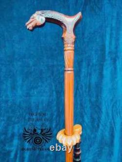Carved Walking Stick Horse with Saddle Cane handmade wood crafted