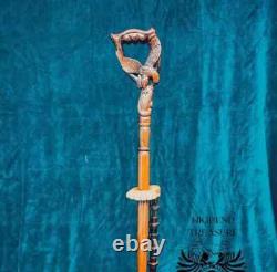 Carved Walking Stick Wild with our Eagle and Fish carved Cane comfortable