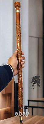 Carved Walking Stick With Wooden Handle Small Size Walking Cane For Morning Walk