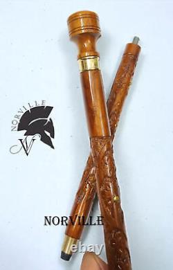 Carved Walking Stick With Wooden Handle Small Size Walking Cane For Morning Walk