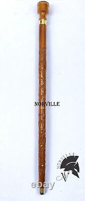 Carved Walking Stick With Wooden Handle Small Size Walking Cane For Morning Walk