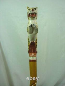 Carved Wood Handcrafted Tiger Cane Walking Stick 21E010