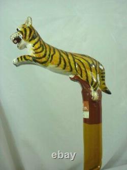 Carved Wood Handcrafted Tiger Cane Walking Stick 21E010