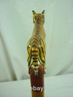 Carved Wood Handcrafted Tiger Cane Walking Stick 21E010