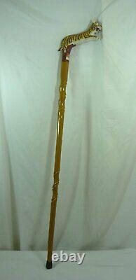 Carved Wood Handcrafted Tiger Cane Walking Stick 21E010