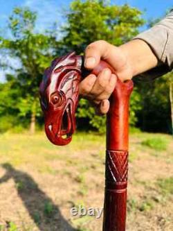 Carved Wooden Stick Eagle Head & Snake Climbing On A Tree Shaped Hand carved