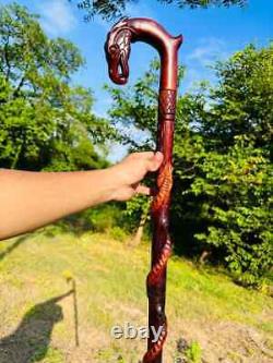 Carved Wooden Stick Eagle Head & Snake Climbing On A Tree Shaped Hand carved