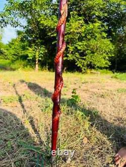 Carved Wooden Stick Eagle Head & Snake Climbing On A Tree Shaped Hand carved