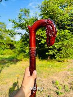 Carved Wooden Stick Eagle Head & Snake Climbing On A Tree Shaped Hand carved