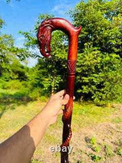 Carved Wooden Stick Eagle Head & Snake Climbing On A Tree Shaped Hand carved