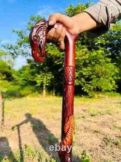 Carved Wooden Stick Eagle Head & Snake Climbing On A Tree Shaped Hand carved