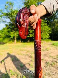 Carved Wooden Stick Eagle Head & Snake Climbing On A Tree Shaped Hand carved