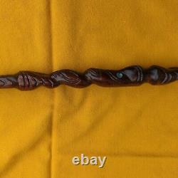 Carved Wooden Tiki Totem Maori South Pacific New Zealand Cane Walking Stick 37