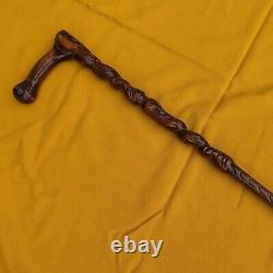 Carved Wooden Tiki Totem Maori South Pacific New Zealand Cane Walking Stick 37