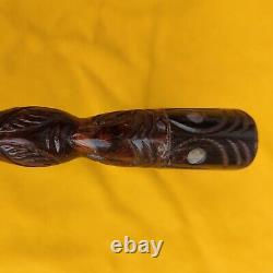 Carved Wooden Tiki Totem Maori South Pacific New Zealand Cane Walking Stick 37