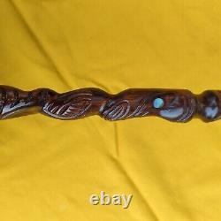 Carved Wooden Tiki Totem Maori South Pacific New Zealand Cane Walking Stick 37