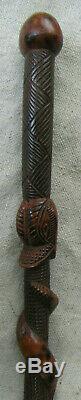 Carved Wooden Walking Stick Cane Snake Motif Mexican