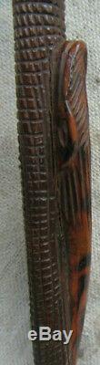 Carved Wooden Walking Stick Cane Snake Motif Mexican