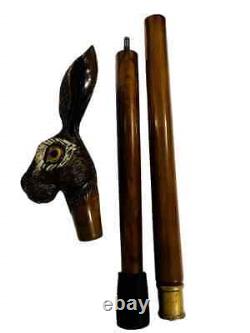 Carved Wooden Walking Stick Rabbit Head Handle Wooden Hiking Cane Stick