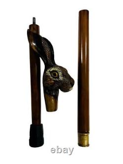 Carved Wooden Walking Stick Rabbit Head Handle Wooden Hiking Cane Stick gift ite