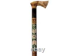 Carved walking cane, Folk walking stick made from wood, Handmade cane
