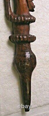 Carved wood African Tribal stacking Face Walking Stick Cane loop handle folk art