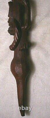 Carved wood African Tribal stacking Face Walking Stick Cane loop handle folk art