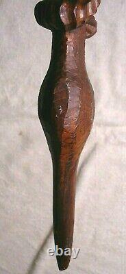 Carved wood African Tribal stacking Face Walking Stick Cane loop handle folk art