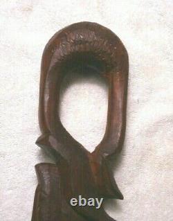 Carved wood African Tribal stacking Face Walking Stick Cane loop handle folk art