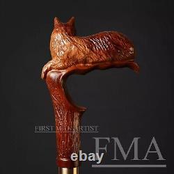 Cat Head Handle Walking Cane Walking stick cat Style Wooden Hand Carved stick GF