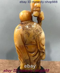 China Rare Shoushan Stone Carving Walking stick arhat Seal Print Chapter Statue