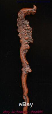 Chinese Dynasty Huang Huali Wood Carving Flower Tree Gourd Walking Stick Statue