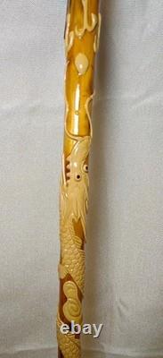 Chinese dragon walking stick, carved dragon nice wood circa 1910