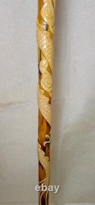 Chinese dragon walking stick, carved dragon nice wood circa 1910
