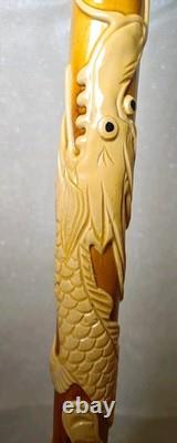 Chinese dragon walking stick, carved dragon nice wood circa 1910