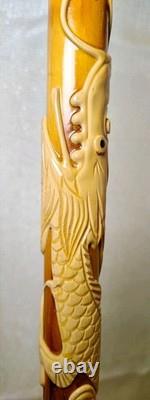 Chinese dragon walking stick, carved dragon nice wood circa 1910