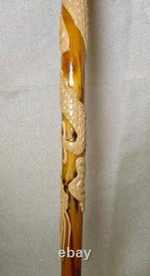 Chinese dragon walking stick, carved dragon nice wood circa 1910