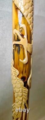 Chinese dragon walking stick, carved dragon nice wood circa 1910