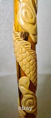 Chinese dragon walking stick, carved dragon nice wood circa 1910